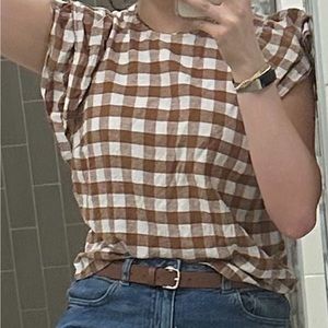 Checkered top with ruffle sleeves